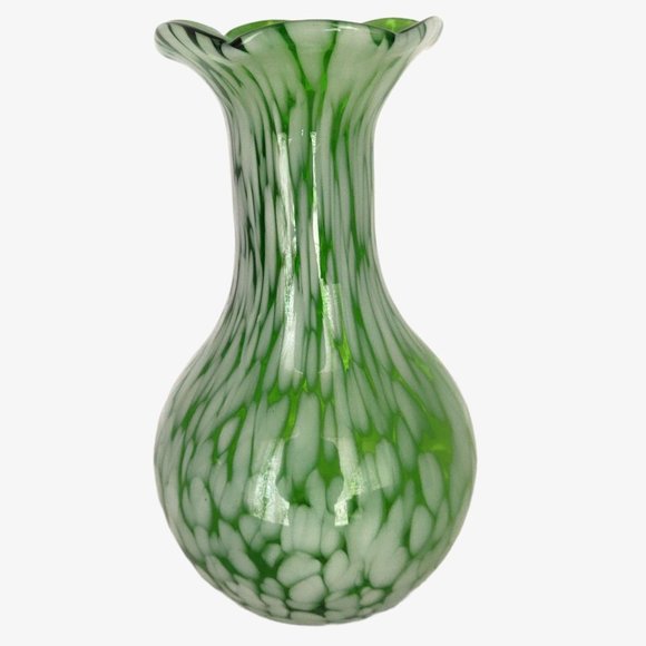 Vintage MCM Hand Blown Green Confetti Glass Vase - Picture 3 of 7